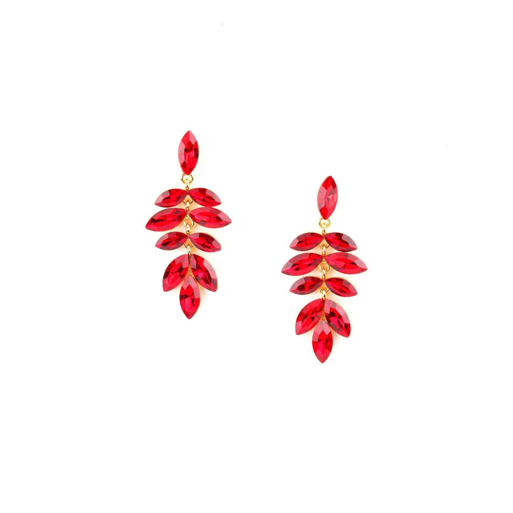 Odette Women Leafy Red Bright Dangle Earrings