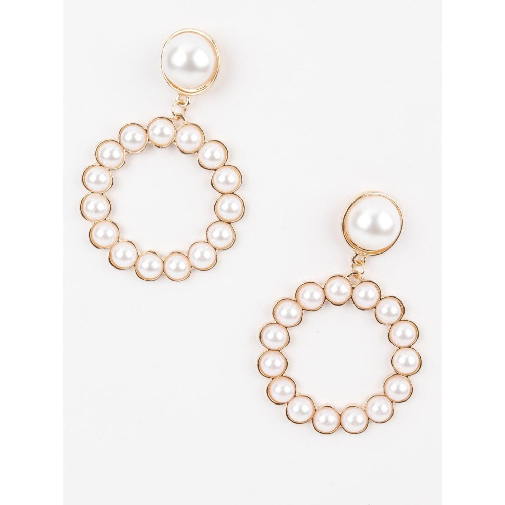 Odette Women Gold Tone White Pearl Cute Dangle Earrings