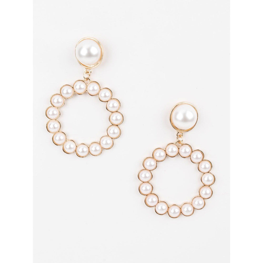 Odette Women Gold Tone White Pearl Cute Dangle Earrings