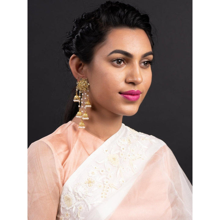 Odette Women Gold Tone Multistring Jhumki Dangle Earrings