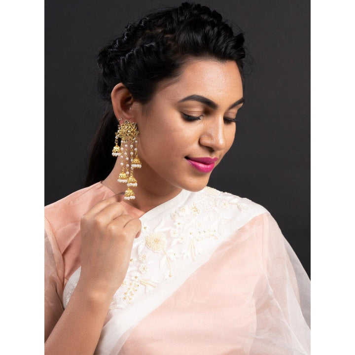 Odette Women Gold Tone Multistring Jhumki Dangle Earrings