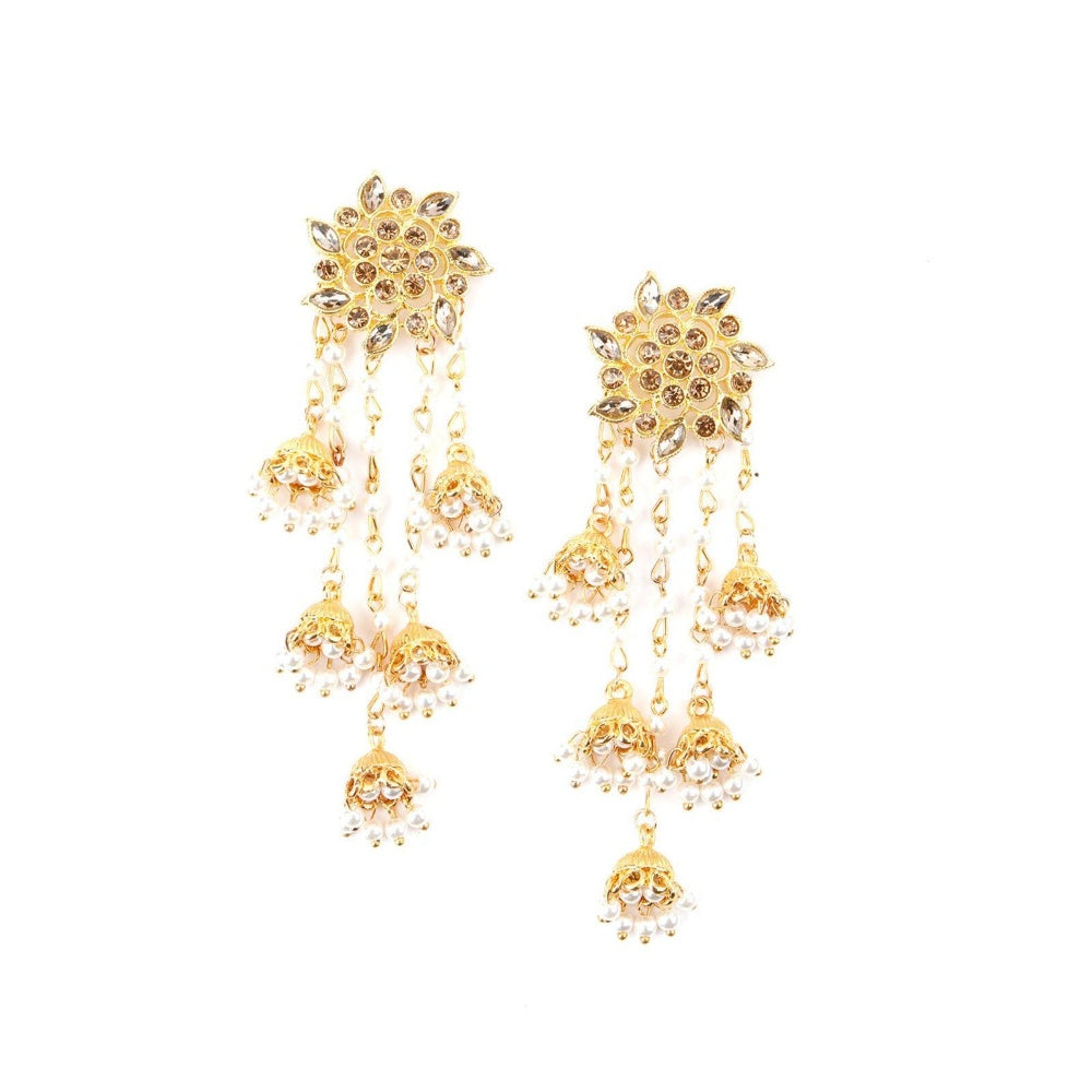 Odette Women Gold Tone Multistring Jhumki Dangle Earrings