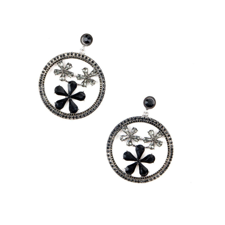 Odette Women Round Black Metal Black-Clear Stone-Studded Dangle Earrings