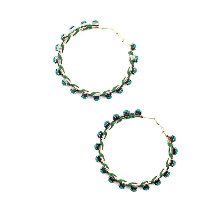 Odette Women Round Minimal Green Stylish Hoops