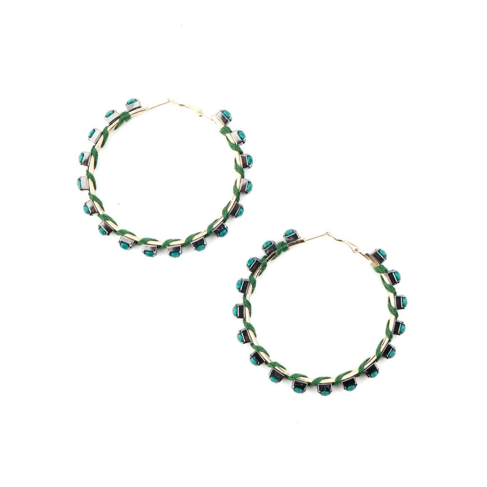 Odette Women Round Minimal Green Stylish Hoops