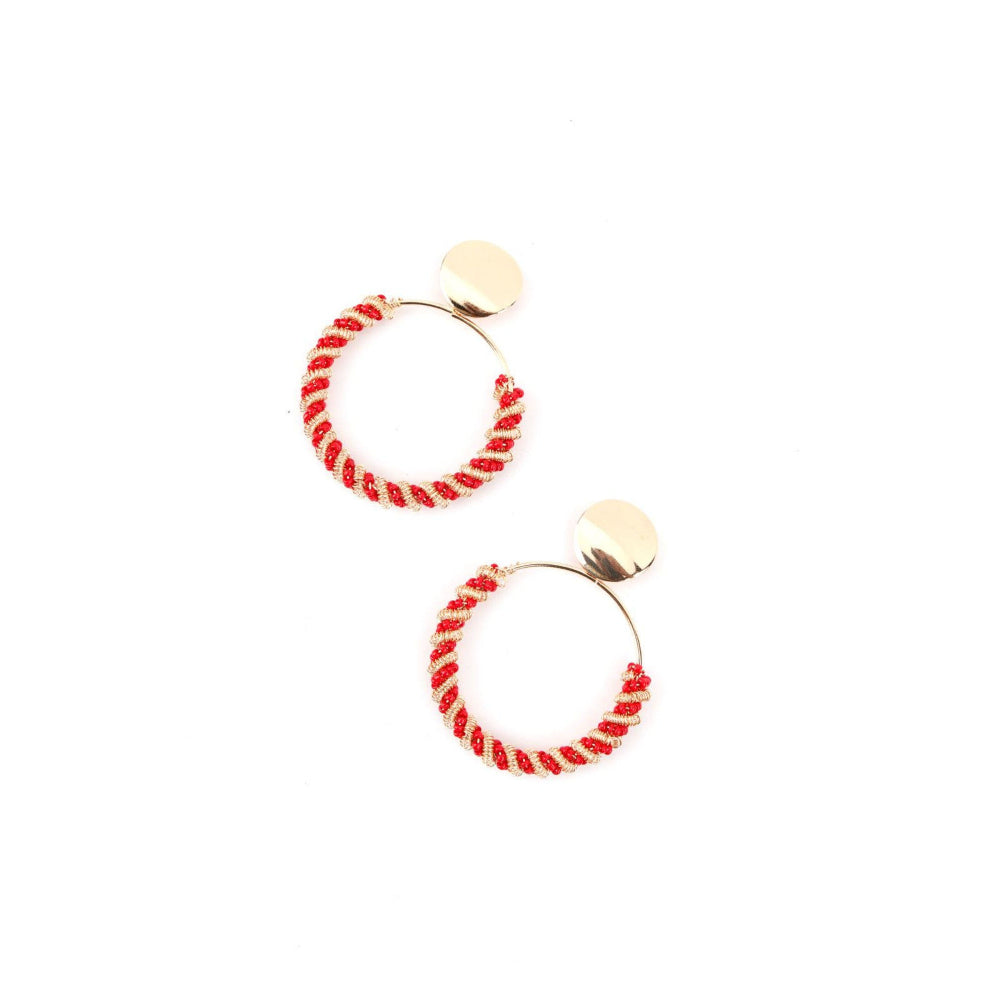 Odette Women Round Red Beaded Dangle Earrings