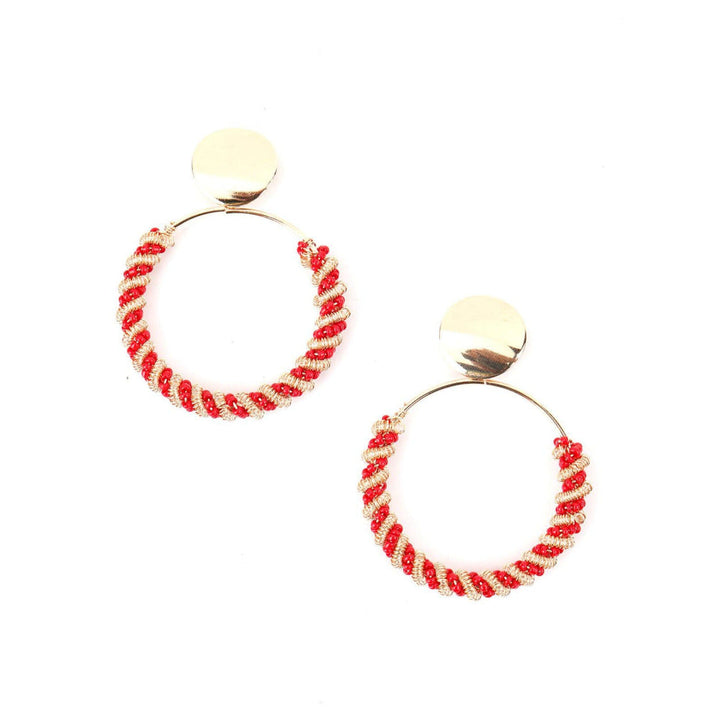 Odette Women Round Red Beaded Dangle Earrings