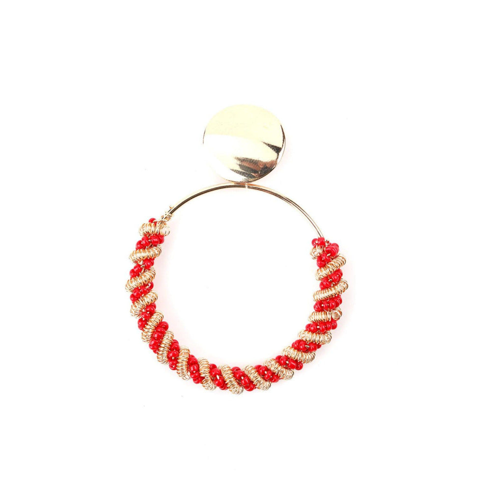 Odette Women Round Red Beaded Dangle Earrings