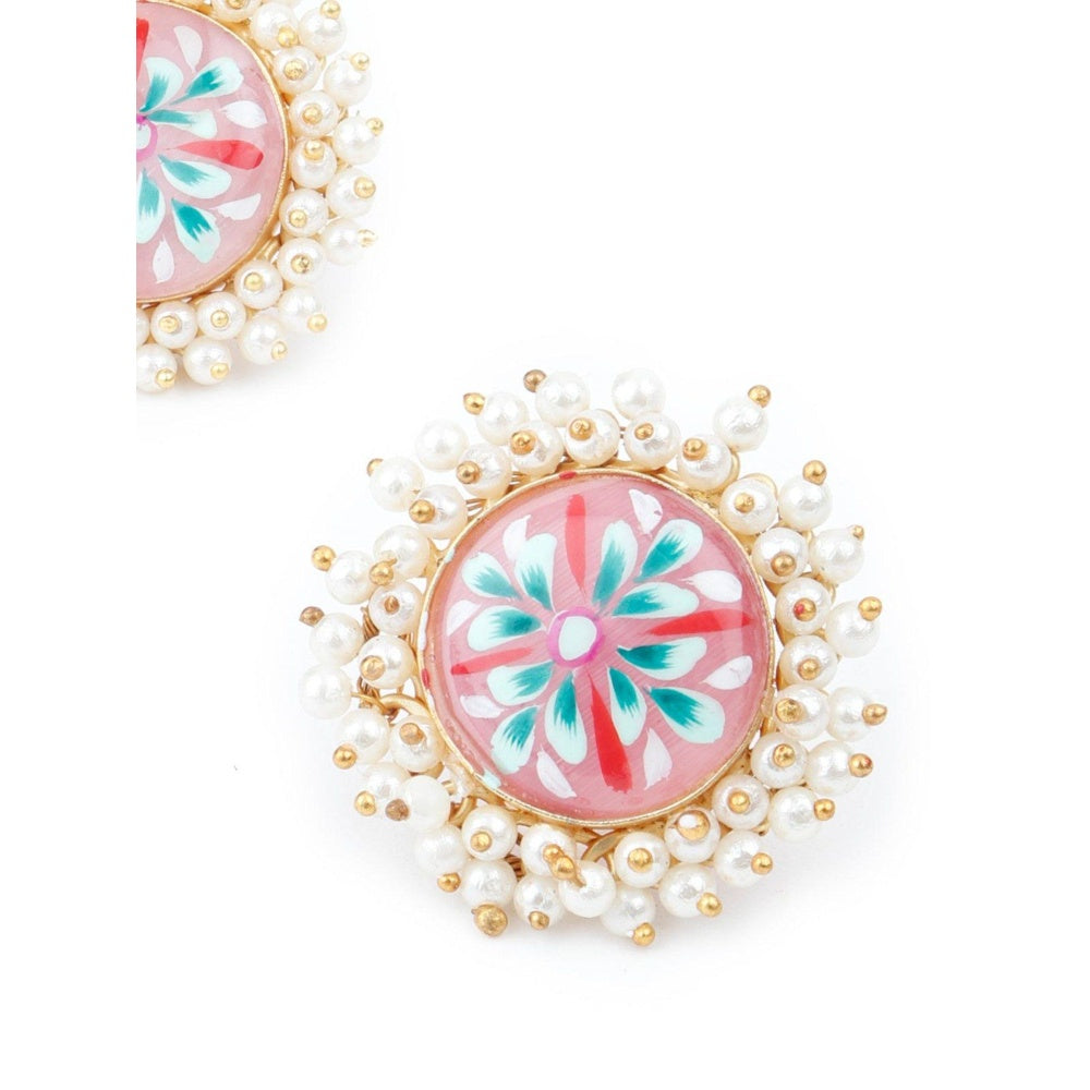 Odette Women Ethnic Multi-Color Floral Tinted Studs