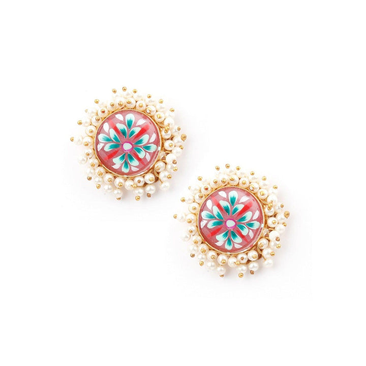 Odette Women Ethnic Multi-Color Floral Tinted Studs