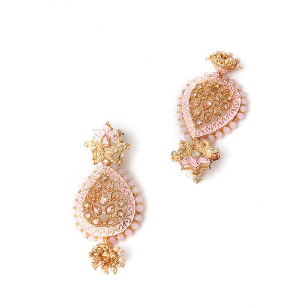 Odette Women Pink Enameled Leafy Dangle Earrings