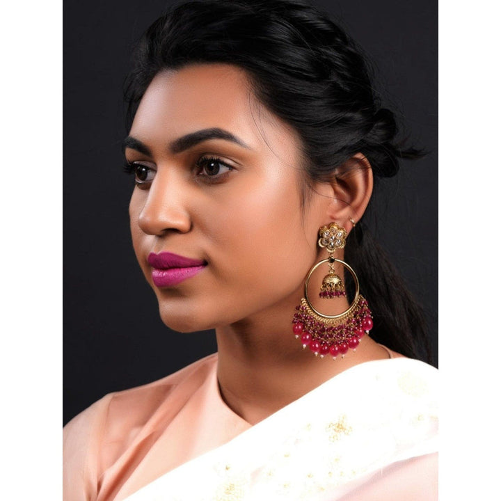 Odette Women Gold Tone Red Chandbali Earrings