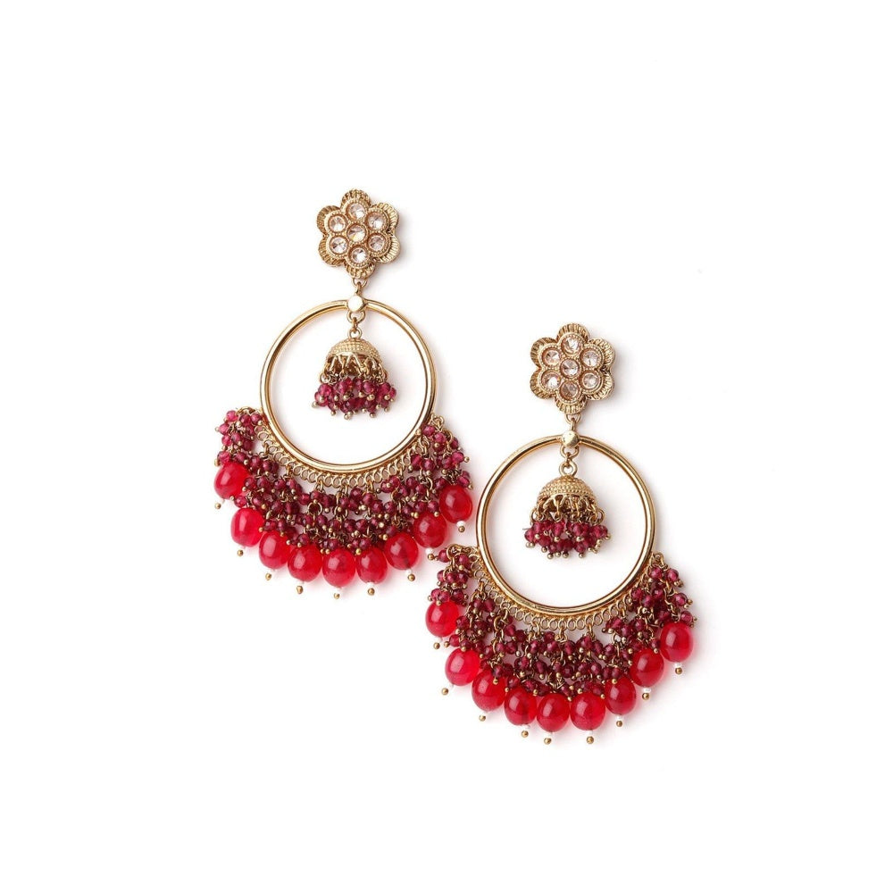 Odette Women Gold Tone Red Chandbali Earrings