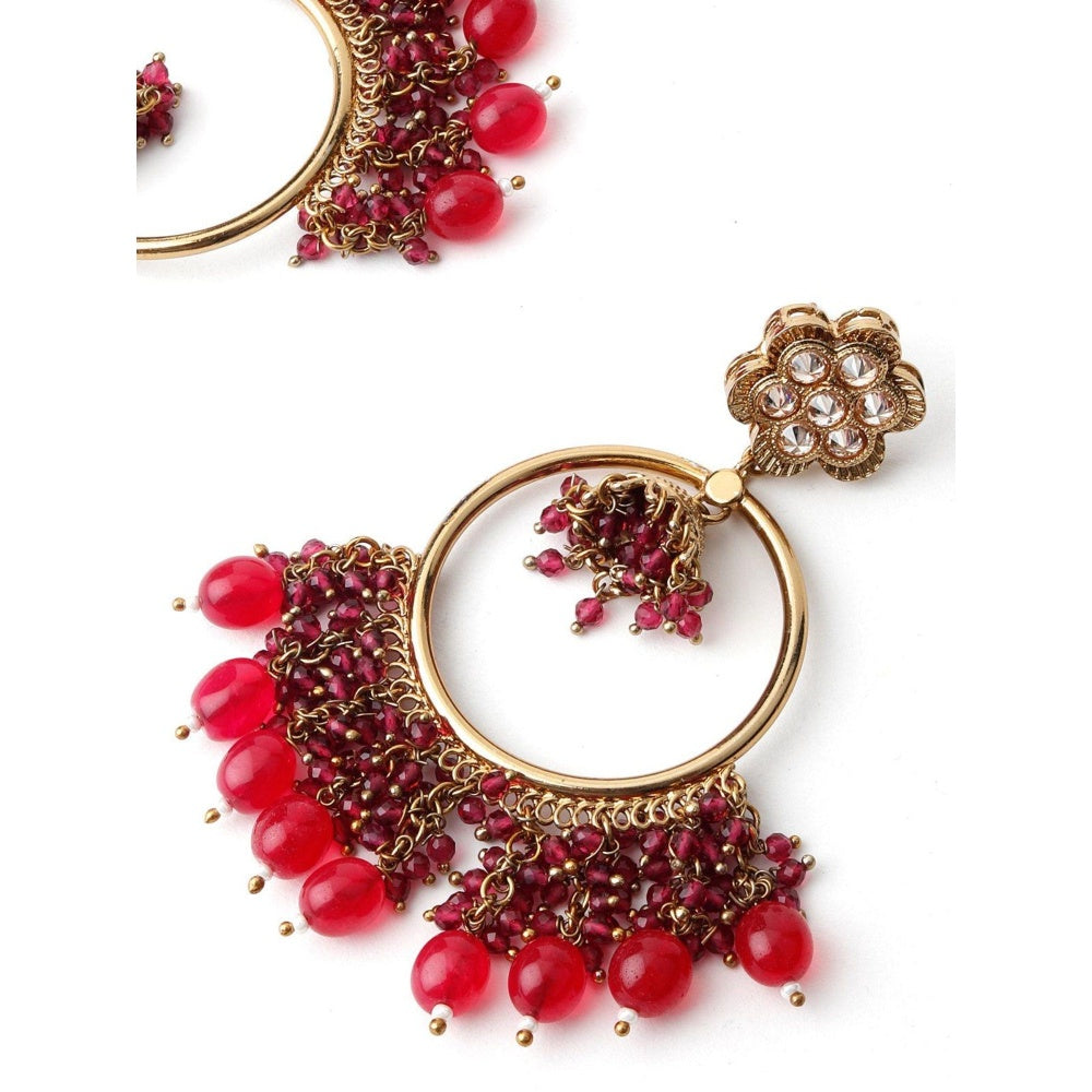 Odette Women Gold Tone Red Chandbali Earrings