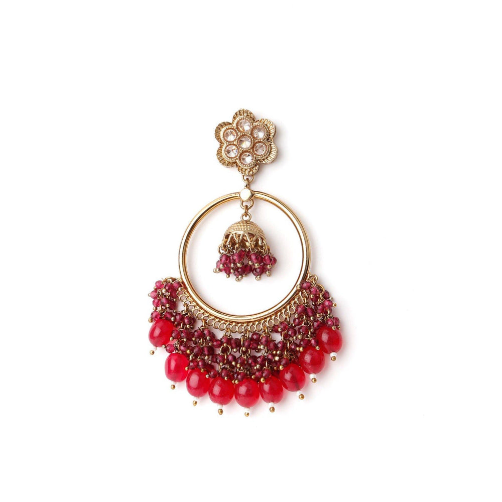 Odette Women Gold Tone Red Chandbali Earrings