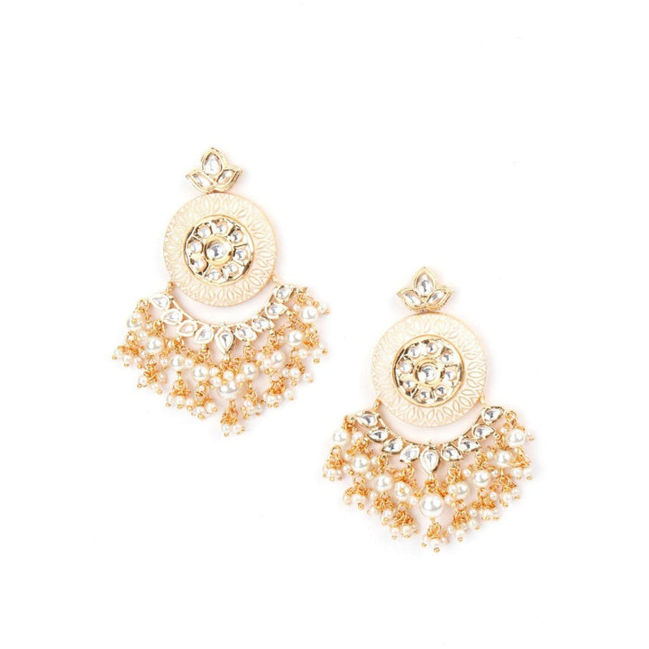 Odette Women Enameled Kundan-Pearl Chandbali Earrings!