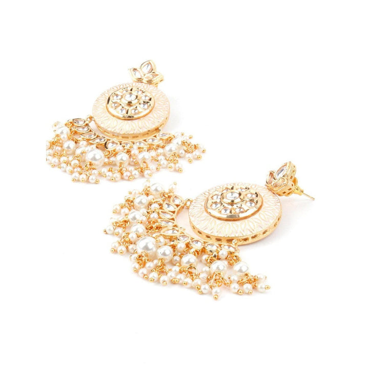 Odette Women Enameled Kundan-Pearl Chandbali Earrings!