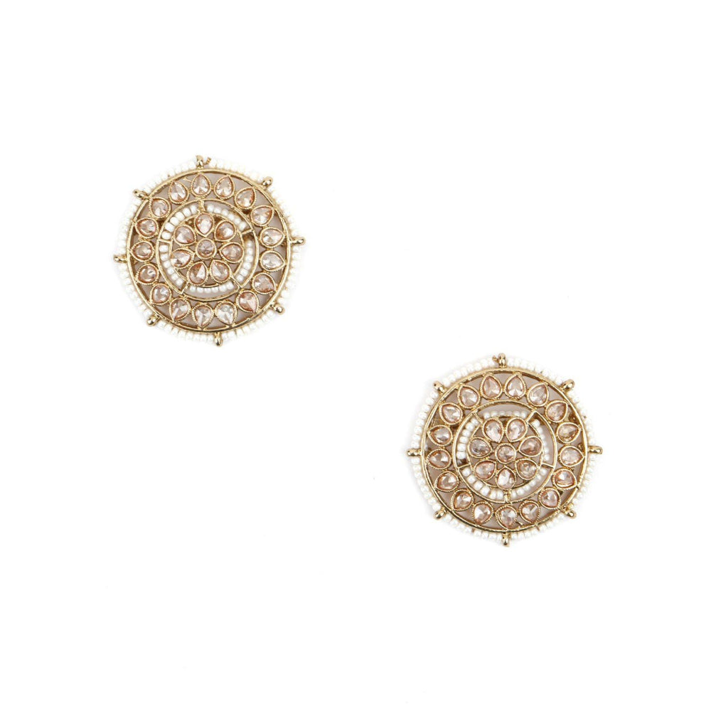 Odette Women White Round Ethnic Studs!