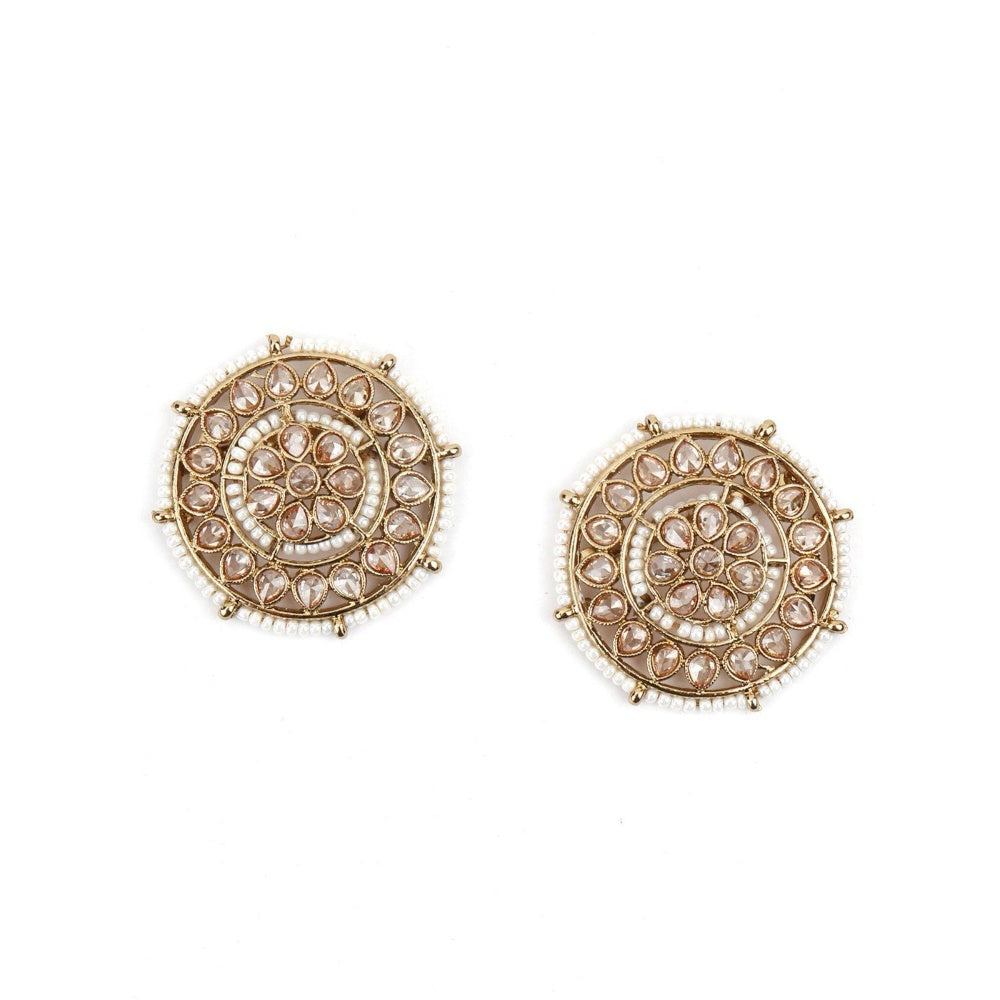 Odette Women White Round Ethnic Studs!