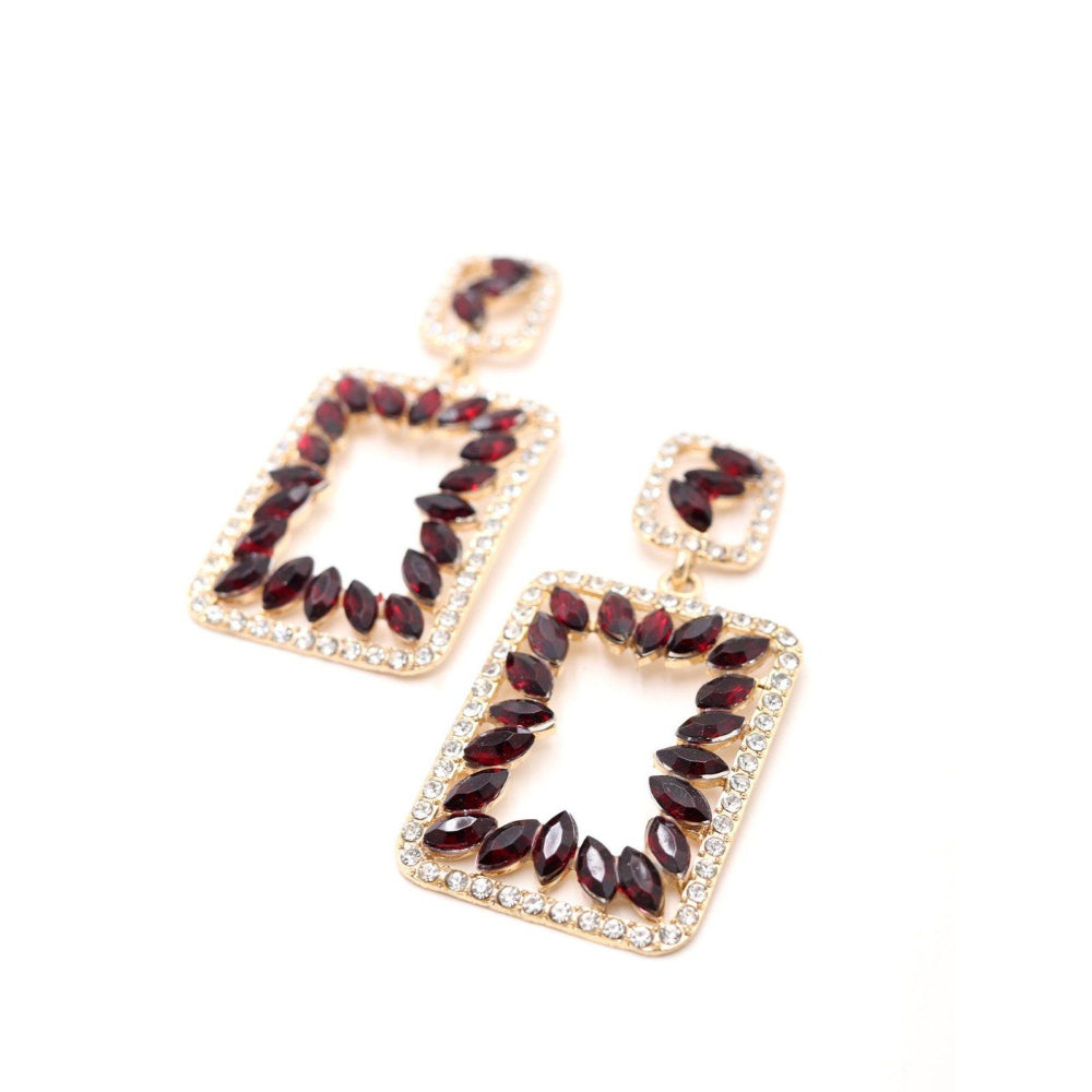 Odette Women Rectangular Lovely Red & Clear Dangle Earrings