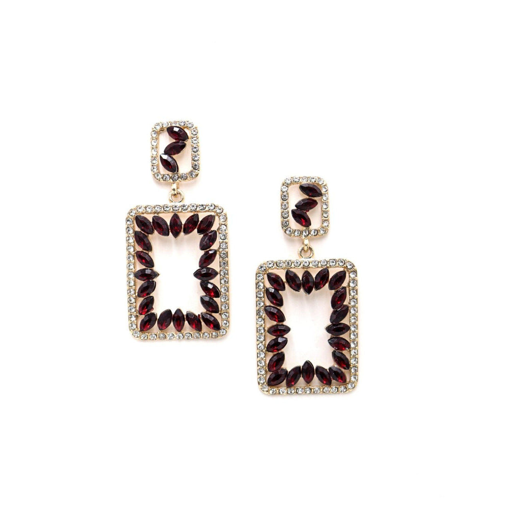 Odette Women Rectangular Lovely Red & Clear Dangle Earrings