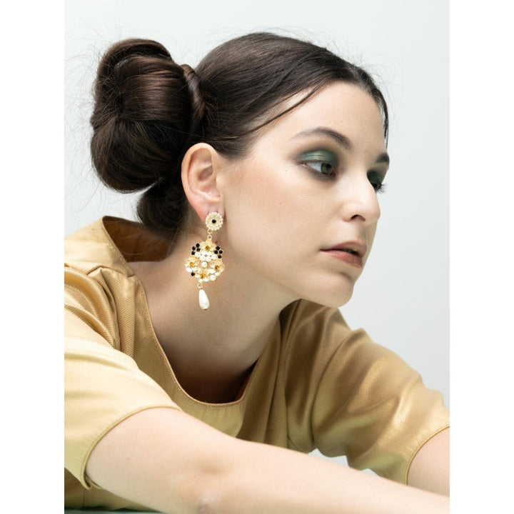 Odette Women Matted Golden Chiseled Dangle Earrings