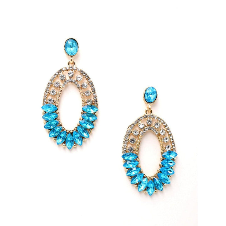 Odette Women Oval Shape Clear & Sea Blue Dangle Earrings