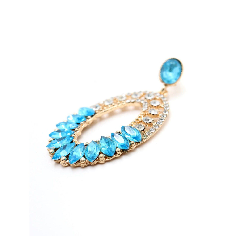 Odette Women Oval Shape Clear & Sea Blue Dangle Earrings