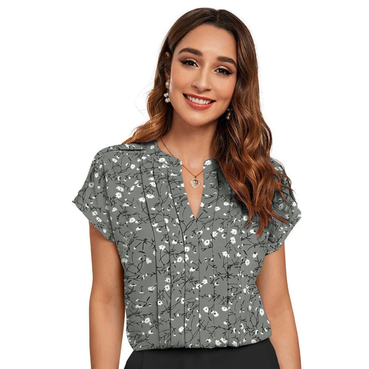 Odette Women Grey Cotton Blend Floral Printed Top