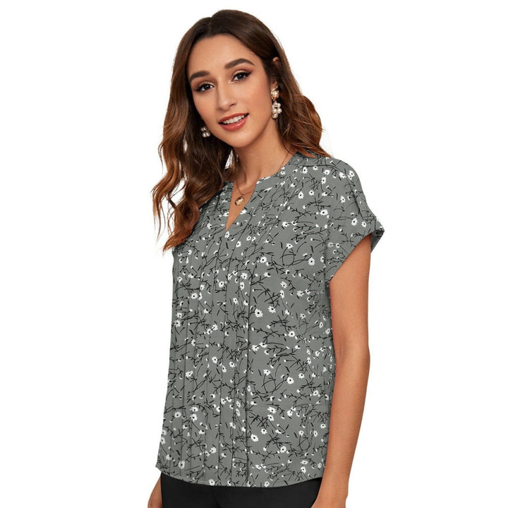 Odette Women Grey Cotton Blend Floral Printed Top