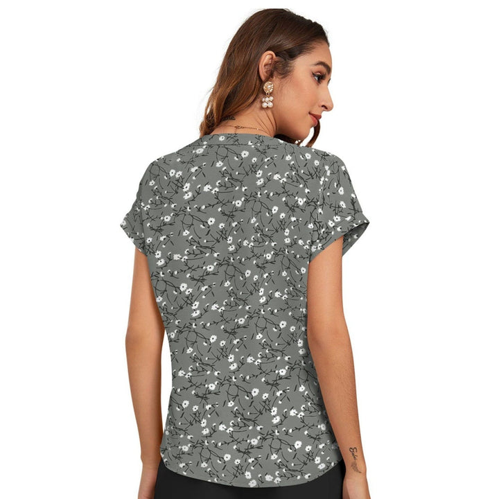 Odette Women Grey Cotton Blend Floral Printed Top