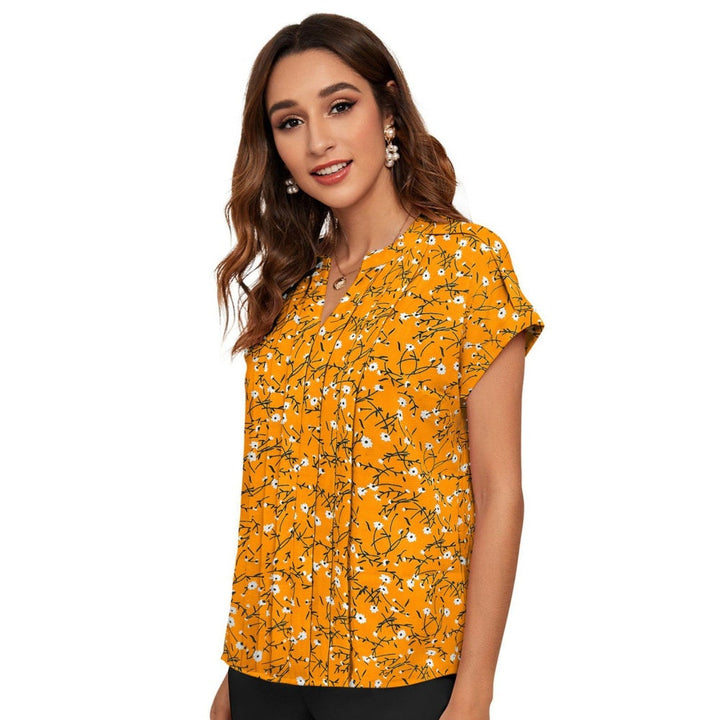 Odette Women Yellow Cotton Blend Floral Printed Top