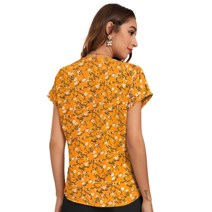 Odette Women Yellow Cotton Blend Floral Printed Top