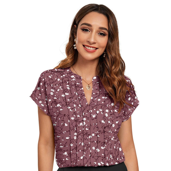 Odette Women Mauve Cotton Blend Floral Printed Top