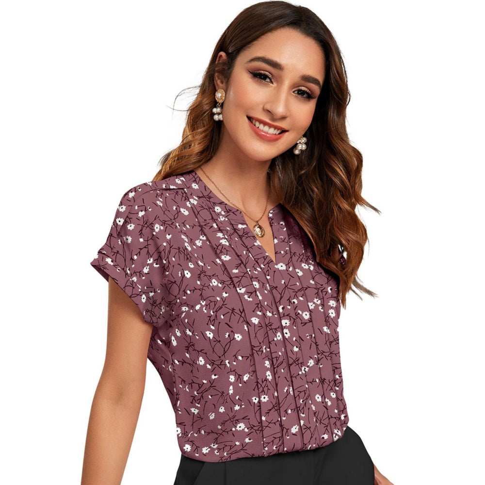 Odette Women Mauve Cotton Blend Floral Printed Top