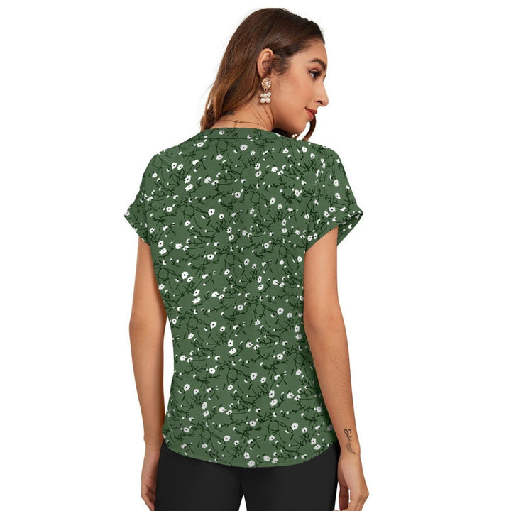 Odette Women Green Cotton Blend Floral Printed Top