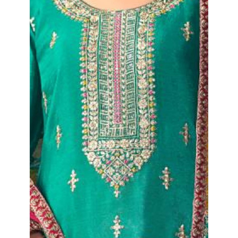 Odette Green Embroidered & Embellished Unstitched Top with Bottom and Dupatta (Set of 3)