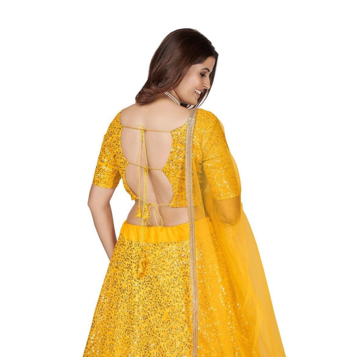 Odette Women Yellow Georgette Semi-Stitched Lehenga With Unstitched Blouse & Dupatta (Set of 3)