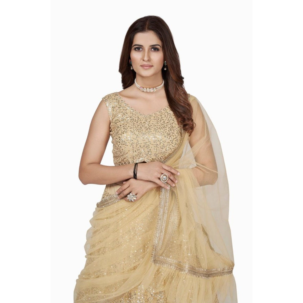 Odette Women Cream Georgette Semi-Stitched Lehenga With Unstitched Blouse & Dupatta (Set of 3)