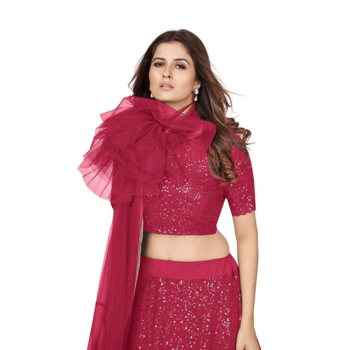 Odette Women Magenta Georgette Semi-Stitched Lehenga With Unstitched Blouse & Dupatta (Set of 3)