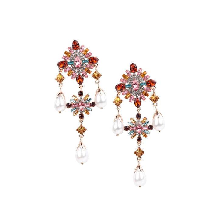 Odette Women Multicolor Faux Crystal Embellished Drop Statement Earrings