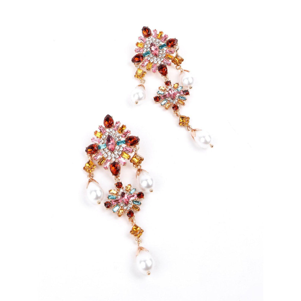 Odette Women Multicolor Faux Crystal Embellished Drop Statement Earrings