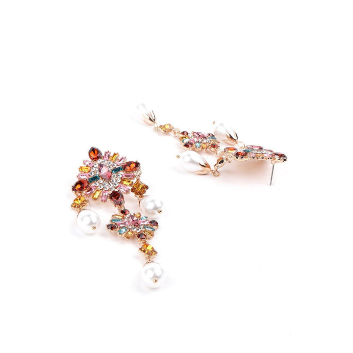 Odette Women Multicolor Faux Crystal Embellished Drop Statement Earrings