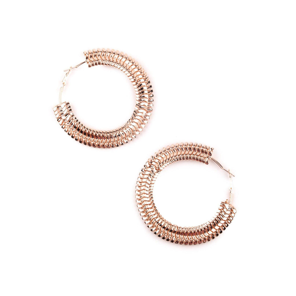 Odette Women Gold-Tone Textured Rounded Hoop Earrings