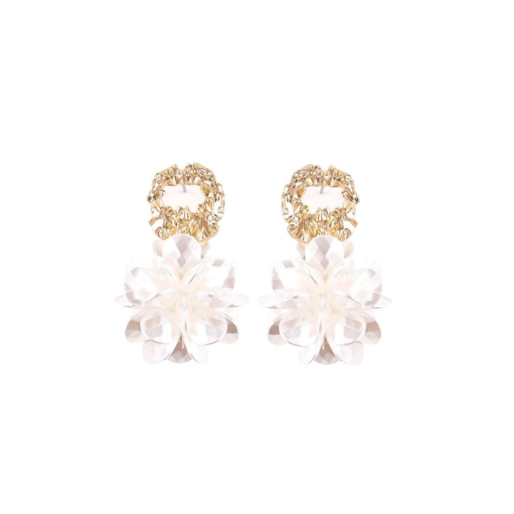 Odette Gold Textured Floral Earrings For Women