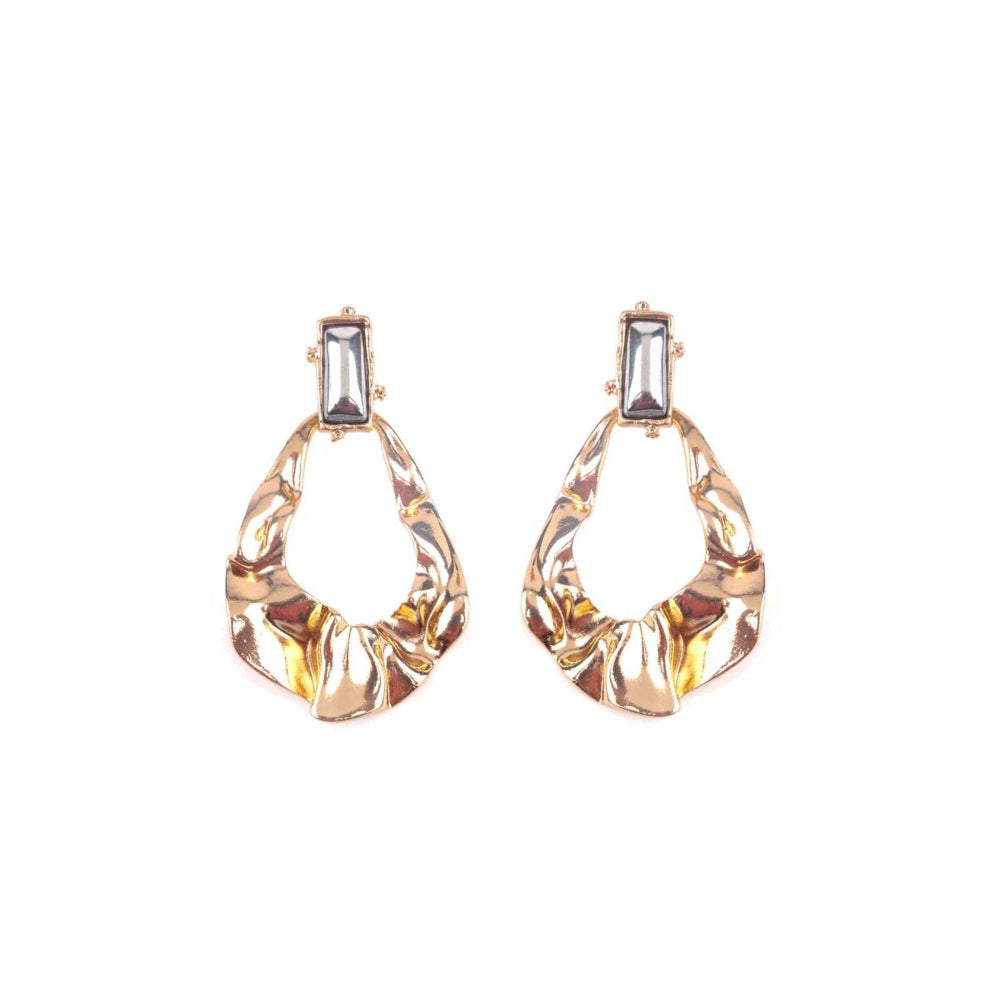 Odette Women Exquisite Gold Textured Drop Earrings