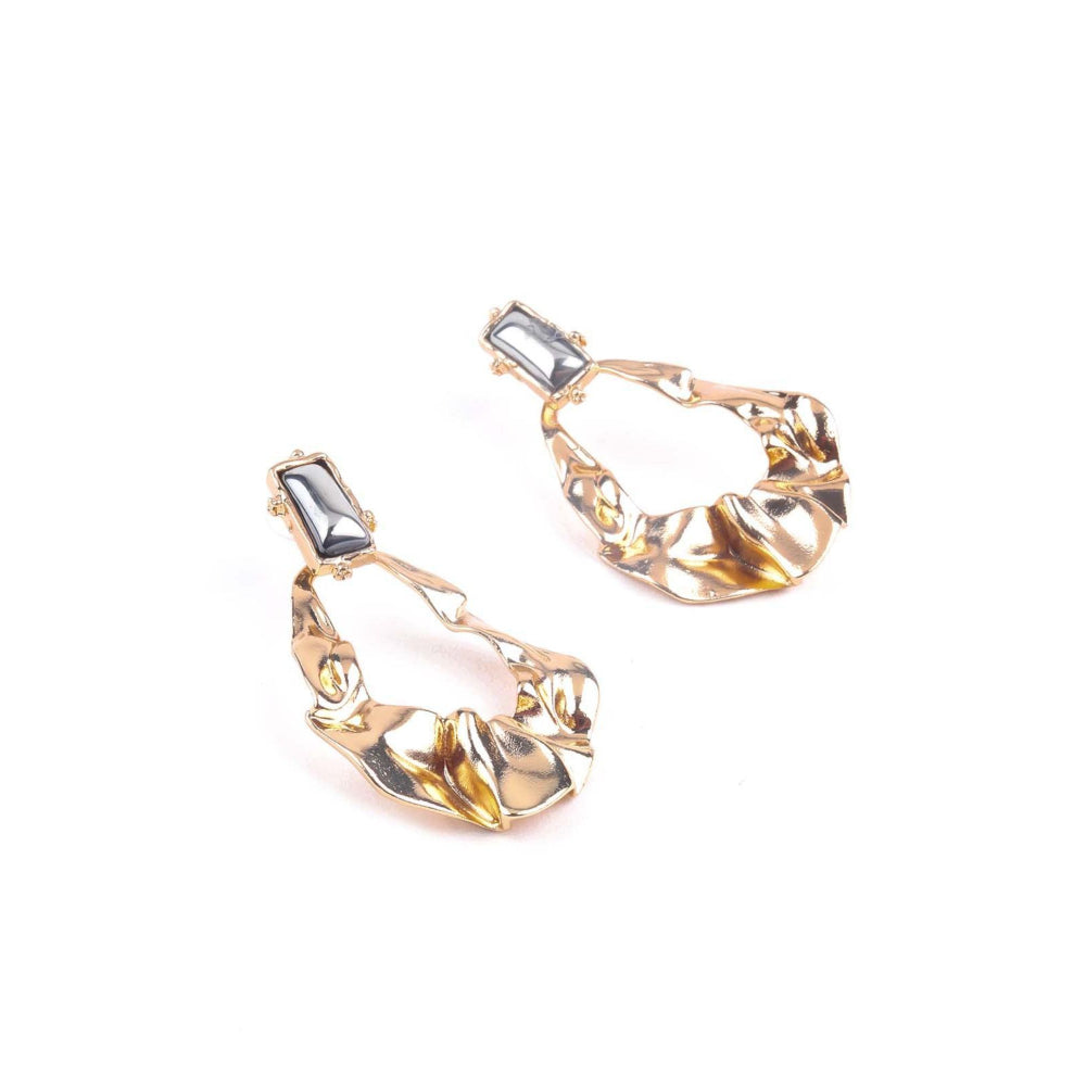 Odette Women Exquisite Gold Textured Drop Earrings