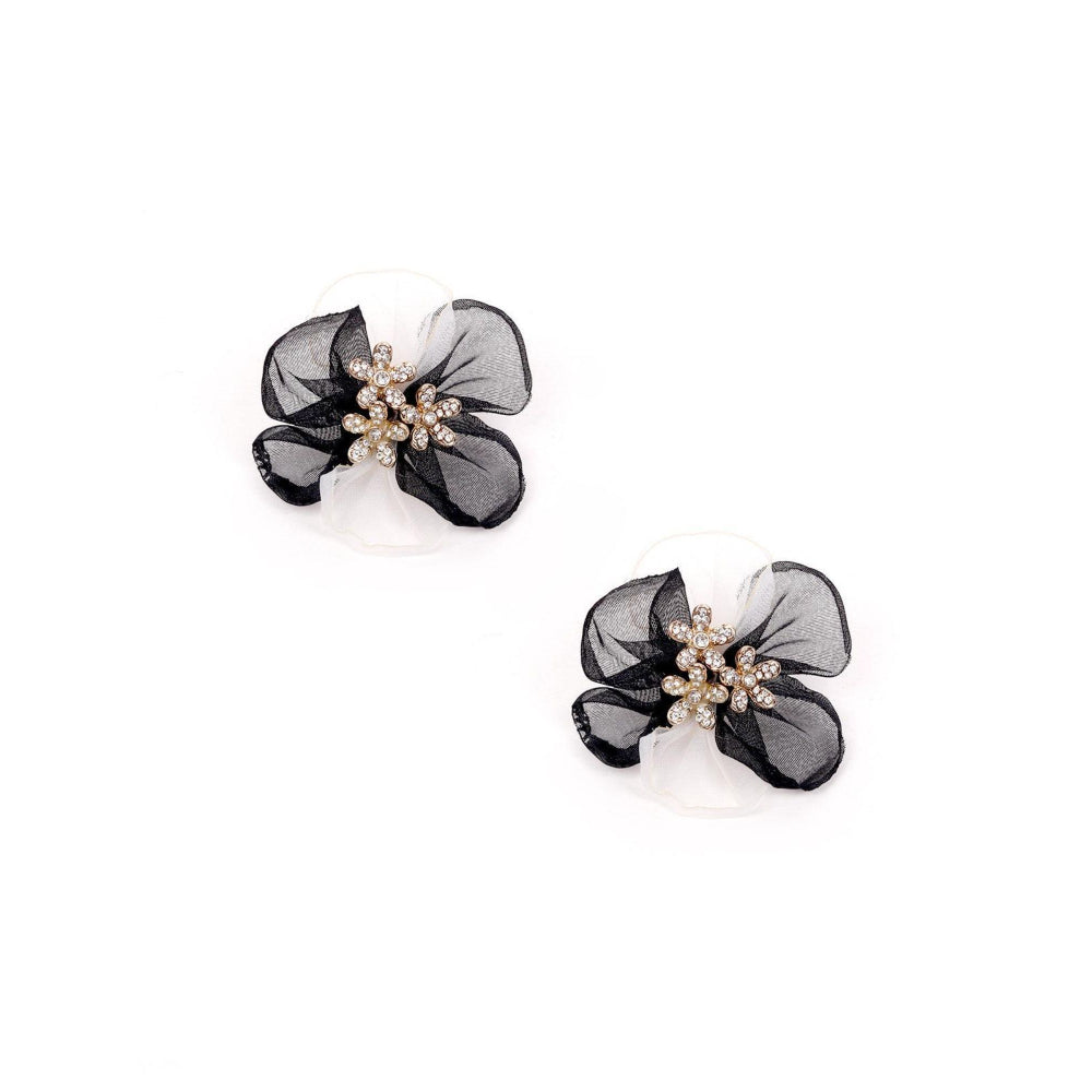 Odette Women Black Net Floral Statement Earrings