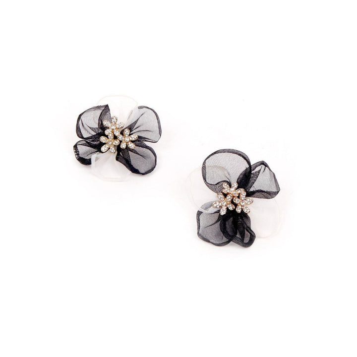 Odette Women Black Net Floral Statement Earrings