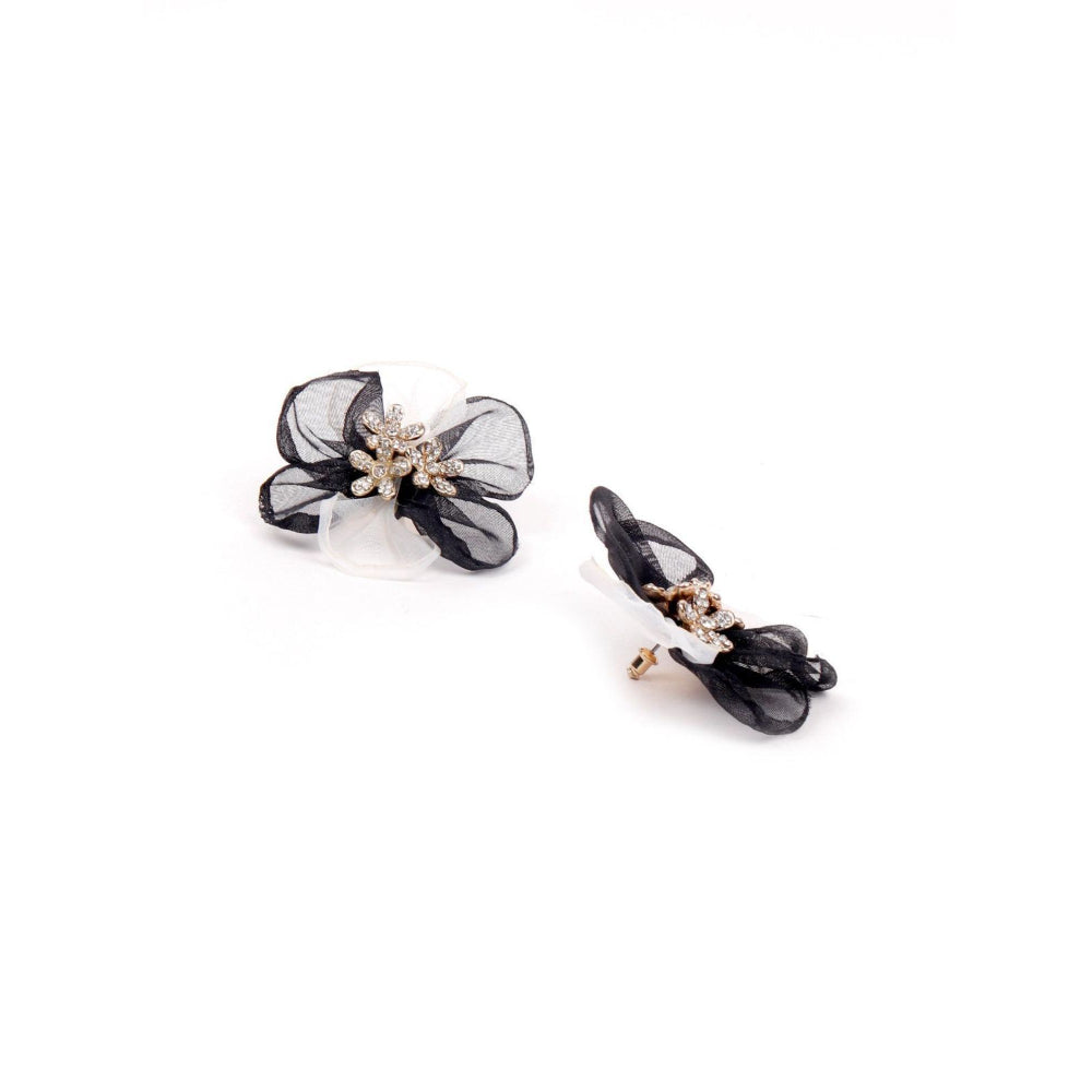 Odette Women Black Net Floral Statement Earrings